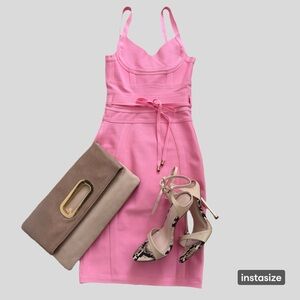 Pink Sleeveless Sheath Dress with Tie Waist